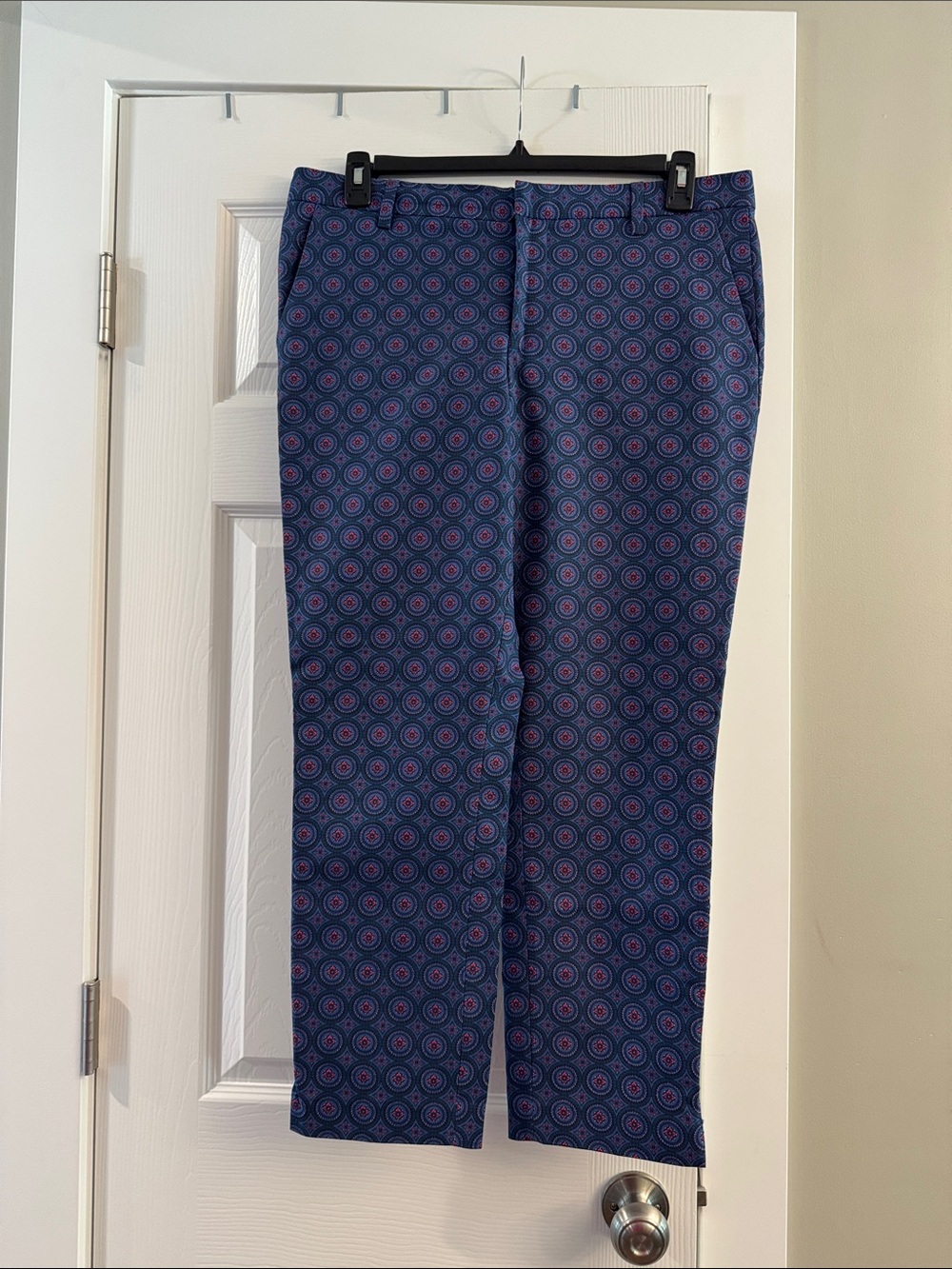 Joe Fresh Navy and Pink Geometric Ankle Pants